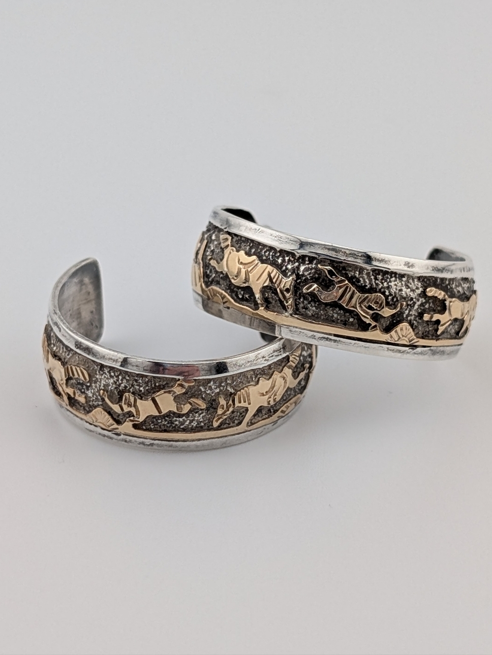 VTG Navajo 12K GF 925 Sterling Silver Vintage Storyteller Hoop Earrings - TSK